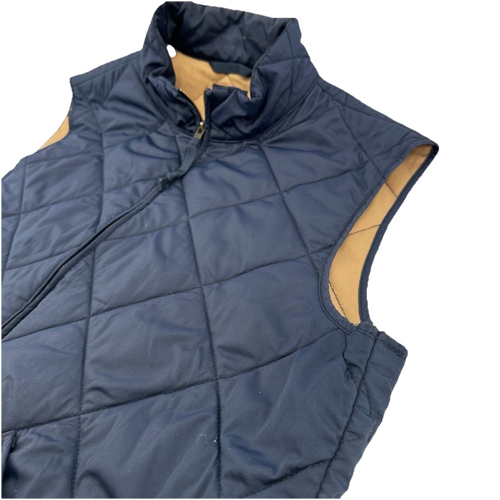 J Crew Vest Men's Large Blue Quilted Tan Lining Zip Front Classic Outdoors